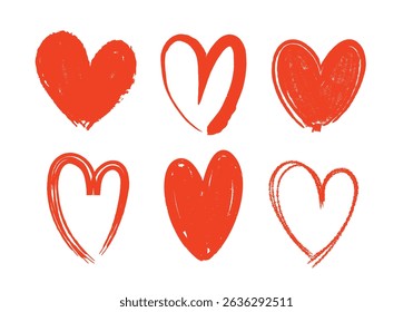 Heart shapes set. Hand drawn Heart doodle sketch collection. ink chalk grunge heart shapes, Scribble romance and love symbol, elements decorative vector illustration
