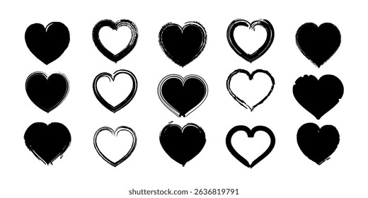 Heart shapes set. Hand drawn Heart doodle sketch collection. ink chalk grunge heart shapes, Scribble romance and love symbol, elements decorative vector illustration