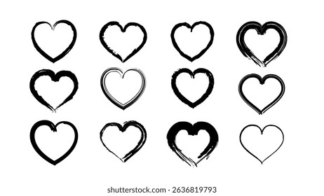 Heart shapes set. Hand drawn Heart doodle sketch collection. ink chalk grunge heart shapes, Scribble romance and love symbol, elements decorative vector illustration