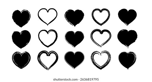 Heart shapes set. Hand drawn Heart doodle sketch collection. ink chalk grunge heart shapes, Scribble romance and love symbol, elements decorative vector illustration