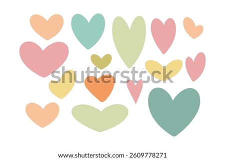 Heart shapes set, hand drawn hearts of different colors and shapes. Groovy and funky heart shapes. Collection of abstract heart shapes in minimalist style.