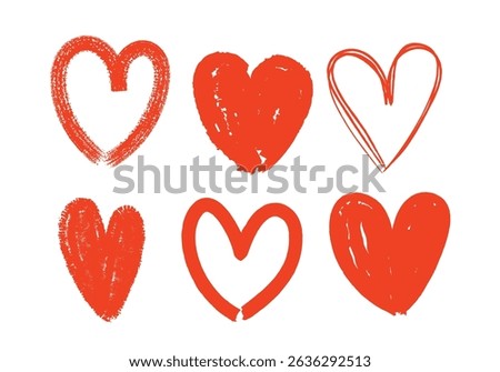 Heart shapes set. Hand drawn Heart doodle sketch collection. ink chalk grunge heart shapes, Scribble romance and love symbol, elements decorative vector illustration