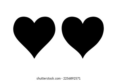 Formas de corazón establecidas en el estilo de linocut. Para el símbolo de amor decorativo Día de San Valentín. El corazón floreciente forma un icono de silueta negra. Ilustración del vector fondo blanco aislado. Decoración romántica y ligera para la postal