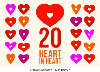 Heart shapes with small hearts inside vector logos or icons set, motherhood and pregnancy concept, care and family or romantic feelings.