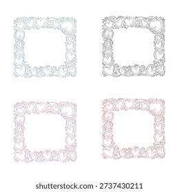 Heart Shapes Triangle Frame, Colorful Ornate Heart Frames, Decorative Vector Borders