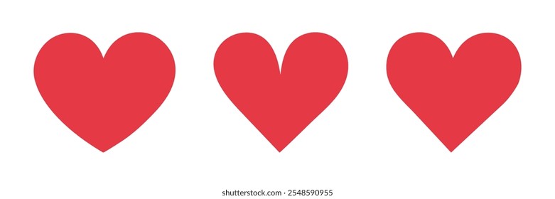 Heart shapes in various styles. Heart Vector Icon. Heart. Hearts are all red and have a simple look. Red Hearts for Valentines. Love Vector symbol