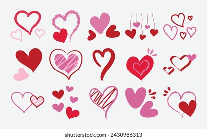 Heart shapes vector elements set. Romance, romantic, wedding, emotion. Vector illustration