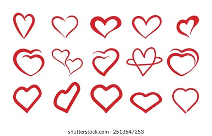 Heart shapes vector icons or logos set, different cartoon cute hearts collection
Hearts geometric linear logos, vector icons or logotypes set, love, care geometrical 
Symbols collection, graphic desig