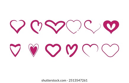 Heart shapes vector icons or logos set, different cartoon cute hearts collection
Hearts geometric linear logos, vector icons or logotypes set, love, care geometrical 
Symbols collection, graphic desig