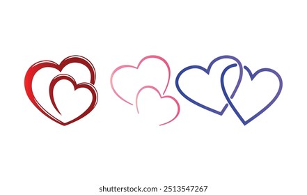 Heart shapes vector icons or logos set, different cartoon cute hearts collection
Hearts geometric linear logos, vector icons or logotypes set, love, care geometrical 
Symbols collection, graphic desig
