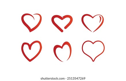 Herz Formen Vektor Symbole oder Logos Set, verschiedene Cartoon niedlichen Herzen Sammlung
Herz geometrische lineare Logos, Vektorsymbole oder Logotypen gesetzt, Liebe, Pflege geometrische 
Symbols-Kollektion, Grafikdesign