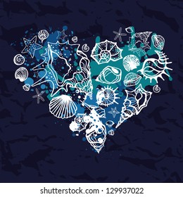 Heart of shells. Hand drawn vector illustration