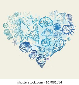 Heart of the shells. Hand drawn vector illustration