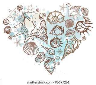 Heart of the shells. Hand drawn vector illustration