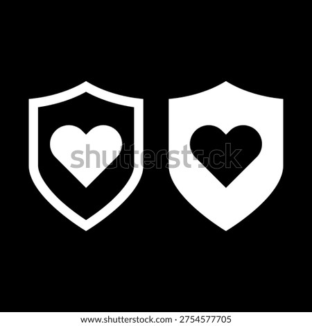 Heart shield icon isolated on black background