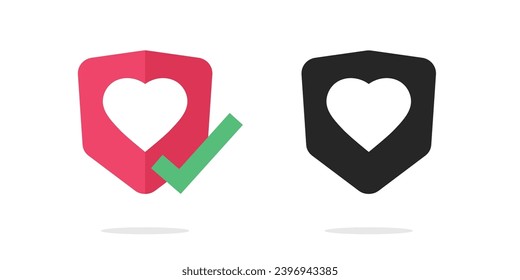 Heart shield logo icon vector graphic simple pictogram, flat love safety support guard sign, black white red life health care insurance symbol glyph, modern security shelter defense image clipart