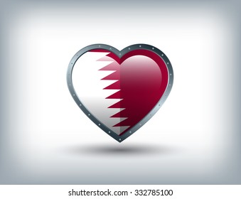 Heart Shield With Qatar Flag. Vector