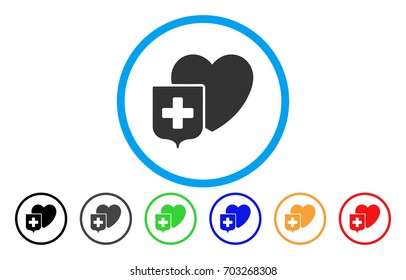 Heart Shield rounded icon. Vector illustration style is a flat iconic symbol inside a circle, with black, grey, green, blue, orange, red color versions. Designed for web and software interfaces.