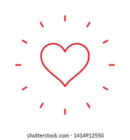 Heart with shine linear icon, love burst symbol, sunshine.
