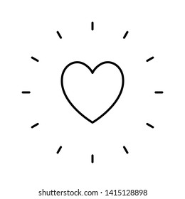 Heart with shine linear icon, love burst symbol, sunshine.
