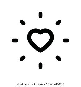Heart with shine linear icon, love burst symbol, sunshine.
