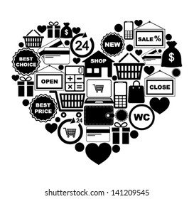 Heart of shopping icons