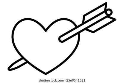 Heart shot by Cupid's arrow, Simple and cute black and white Valentine's Day icon, Vector Illustration