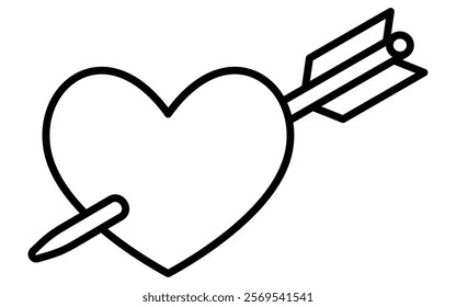 Heart shot by Cupid's arrow, Simple and cute black and white Valentine's Day icon, Vector Illustration