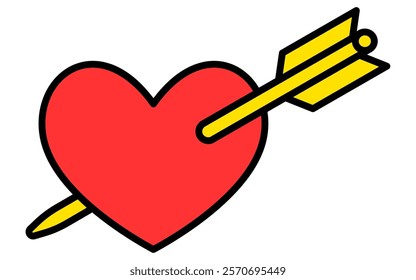 Heart shot by Cupid's arrow, Simple and cute Valentine's Day icon, Vector Illustration