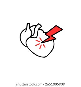 El corazón muestra un rayo rojo atrevido, que simboliza un shock o una emoción fuerte, con un contorno negro.