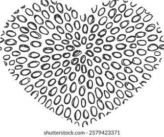 Heart from the side drawn with ink pattern isolated on white background. Symbol of love.