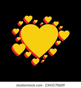 Heart sign. 3D Extruded Yellow Icon with Red Sides a Black background. Illustration.