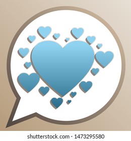 Heart sign. Bright cerulean icon in white speech balloon at pale taupe background. Illustration.