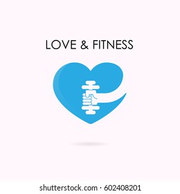 Heart sign and dumbbell icon.Fitness and gym logo.Vector illustration