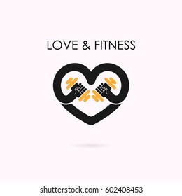 Heart sign and dumbbell icon.Fitness and gym logo.Vector illustration