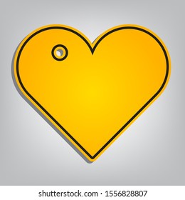 Heart sign. Flat orange icon with overlapping linear black icon with gray shadow at whitish background. Illustration.