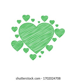 Heart sign. Green scribble Icon with solid contour on white background. Illustration.