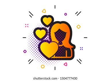 Heart sign. Halftone circles pattern. Woman in Love icon. Valentines day symbol. Classic flat love icon. Vector