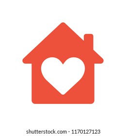 Heart Sign In House Red Icon, Love Home Symbol, Vector Illustration Isolated On White Background