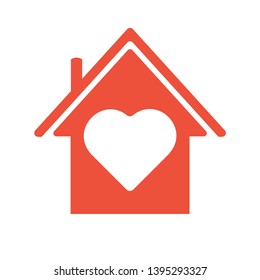 Heart sign in house red icon, love home symbol, vector illustration isolated on white background