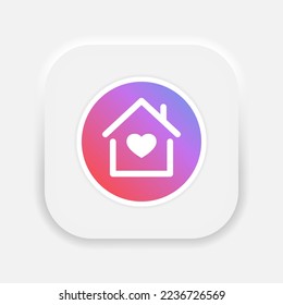 Heart sign in house vector icon. Love home symbol. Stay home sign in neumorphism style. Vector EPS 10