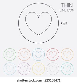 Heart Sign Icon. Love Symbol. Thin Line Circle Web Icons With Outline. Vector