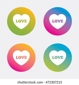 Heart sign icon. Love symbol. Gradient flat buttons with icon. Modern design. Vector