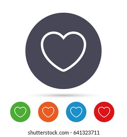 Heart sign icon. Love symbol. Round colourful buttons with flat icons. Vector