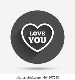 Heart sign icon. Love you symbol. Circle flat button with shadow. Vector
