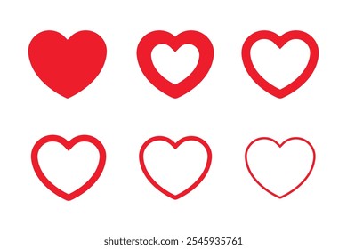 Heart sign icon. Red heart love vector symbol. Vantine day line heart isolated white background