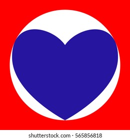 Heart sign illustration. Blue icon in white circle at red background. Colors of USA flag. Circumscribed circle. Circumcircle.