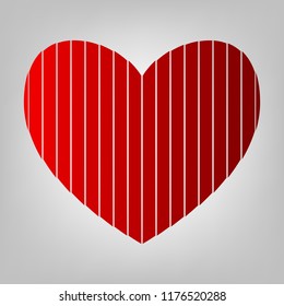 Heart sign illustration. Vector. Vertically divided icon with colors from reddish gradient in gray background with light in center.