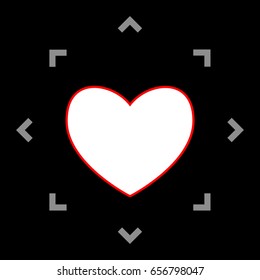 Heart sign illustration. Vector. White icon in gray focus like mandala on black background.