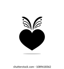 Heart sign. Isolated black mark on white background. Symbol linked, join, love, passion and wedding. Template for t shirt, apparel, card, poster, valentine day. Design flat element Vector illustration